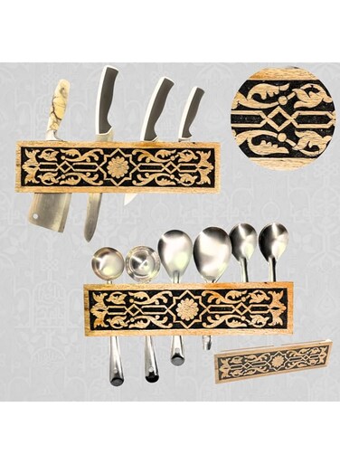 Souq DESIGNS Wooden Knife Block - Universal, Non Magnetic Knife Holder for Kitchen Knife Storage and Organization - Knife Stand, Knife Rack, Wall mounted Knife Organiser, and Kitchen Gifts