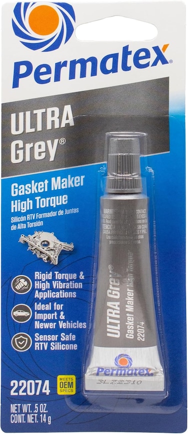 Permatex 22074 Ultra Grey Rigid High-Torque RTV Silicone Gasket Maker, Sensor Safe And Non-Corrosive, For High Torque And Vibration Resistant Applications, 0.5 oz