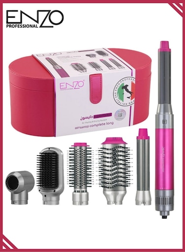 Enzo 6 in 1 Multi-Functional Hair Styler Set   EN-4133 Hair Straightener, Hot Volumizing Brush, Automatic Airwarp Rotating Curler Temp 50&deg;C to 110&deg;C   1500W DC Super Motor