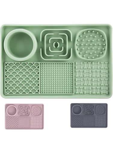 Slow Feeder Mat for Dogs &amp; Cats,Licking Pad,Silicon Feeding Mat with Suction Cups for Dry Wet Food, Pets Bathing Grooming Training Calming Mat   Assorted color