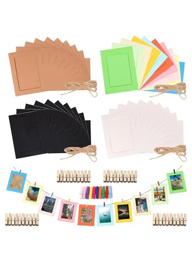 Rustark 84Pcs 6.1x4.5Inch/15.5x11.5CM Paper Picture Frames Cardboard Picture Frame Cardboard Photo Easels Paper Photo Frame DIY Cardboard Photo Frame with Wood Clip and Jute Twine for Wall Decor Craft