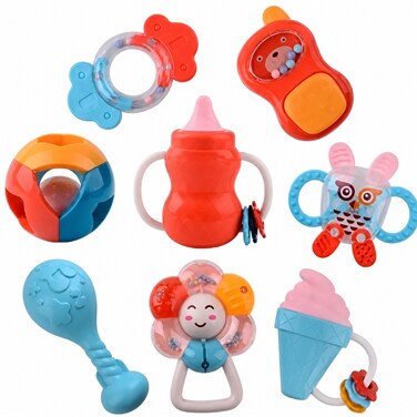 Huanger - Baby Rattles &amp; Teether Sensory Set 8pcs - Multicolor