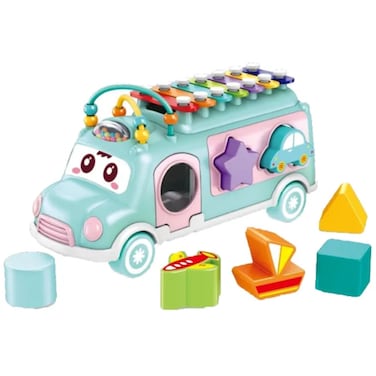 Huanger - Baby Musical Activity Bus W/ Shape &amp; Xylophone-Blue