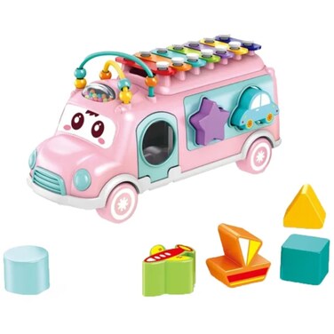 Huanger - Baby Musical Activity Bus W/ Shape &amp; Xylophone-Pink