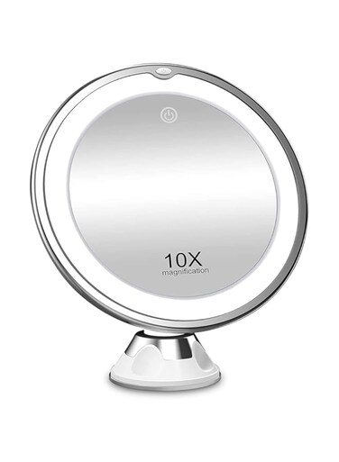 neotimely 10x Magnifying Lighted Makeup Mirror with Touch Control, Bathroom Shower Mirror with Suction Cup, 360 Degree Rotating Arm, Magnifying Mirror with Lights for Home, Bathroom Vanity and Travel