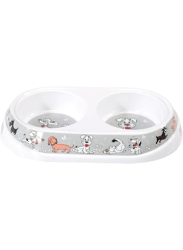 Camon Melamine Double Bowl for Dog, 2 x 500 ml Capacity, White