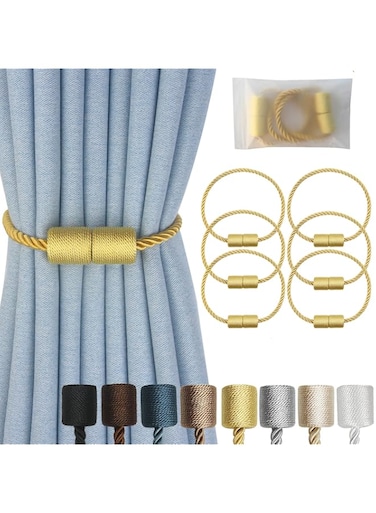 Hangtty Magnetic Curtain Tiebacks 6 Pack Gold Curtain Rope Tieback Curtain Holders for Drapes Modern Tie Backs Decorative Curtain Holdbacks
