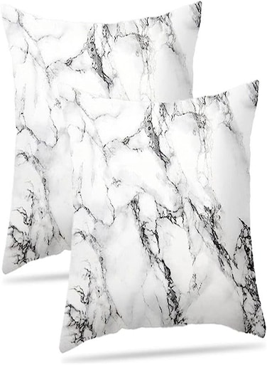 Marble White Grey Decorative Pillow Cover 18x18 Inch 2 Piece Sofa Set Farmhouse Manual Pillowcase Soft Polyester Modern Abstract Cushion Cover for Sofa Chair Bedroom Living Room Cover
