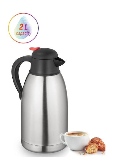 2L Thermos Flask, Double Walled Vacuum Insulated Carafe Jugs, Stainless Steel Beverage Pot with Press Button for Hot &amp; Cold Water, Coffee, Tea and Milk