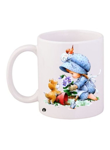 Girl Printed Coffee Mug White/Blue/Yellow