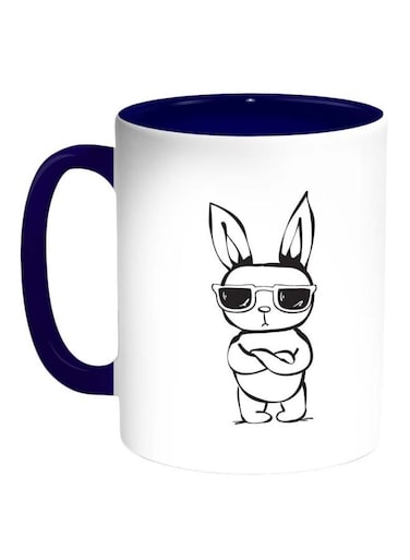 Rabbit Printed Coffee Mug Dark Blue/Black/White