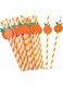 50 Pcs Orange Striped Paper Straws, Disposable Drinking Straws, Orange Fruit Straws, Little Cutie Straws, for Fall Leaf Autumn Wedding Decorations Birthday Party Supplies, 0.24 X 7.76 Inches