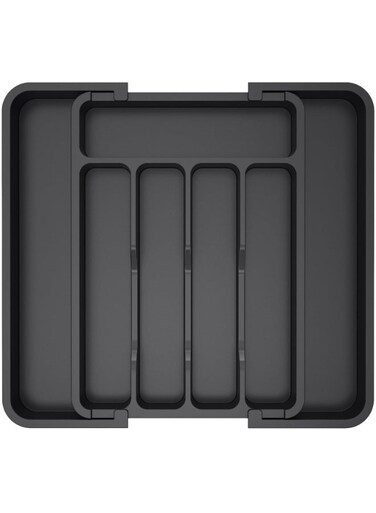 Expandable Drawer Utensil Organizer   Kitchen Extendable Cutlery Tray (BPA-Free Plastic)   Adjustable Knife Fork Spoon Divider Storage Box, Utensil Drawer Insert For Kitchenware Organization   Black, 33.5x37.5cm