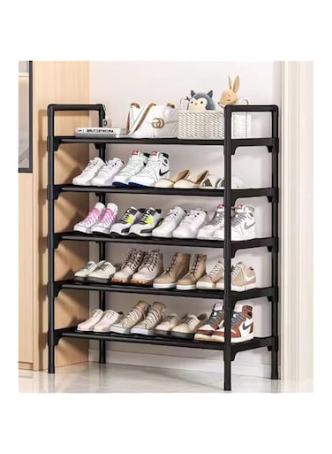 VAFGWGPB 4-Tier Shoe Organizer, Metal Shoe Storage Rack, Stackable Shoe Rack for Closet, Freestanding Shoe Rack for Entry, Easy to Assemble, Black