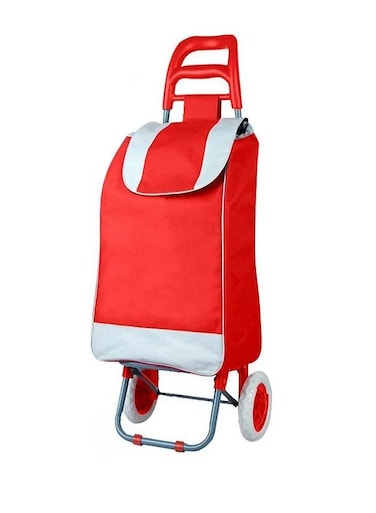 Grocery Shopping Two Wheel Trolley Bag with Support Bar and Zipper Pocket Foldable Durable 45 Liter Push Basket Cart Portable For Groceries Laundry Luggage Picnic Travel Camping Outdoor