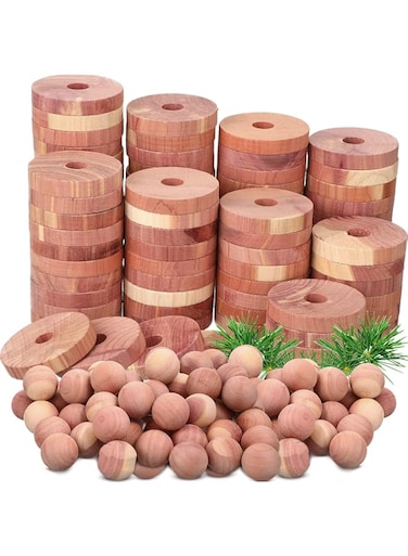 KASTWAVE 50 Cedar Wood Blocks for Clothes Storage - 25 Balls &amp; 25 Rings, Natural Aromatic Deodorizer for Shoes, Drawers &amp; Closets