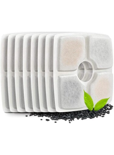 TOMVAES 8PcsTriple Filtration System Replacement Cat Water Fountain Filters，Multi-Filter Pet Fountain Replacement Filter Cartridge,Cotton Activated Carbon Cat Fountain Filter Replacement.