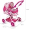 UKR Doll Stroller Canopy Pink for Girls Foldable Girl Pretend Play Toy Dolls Pram with Adjustable Handle Floral Canopy with Storage Basket.