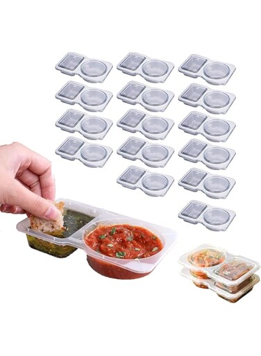 NimbusNote 15 PCS Double Compartment Condiment Containers With Lids Disposable, 2 Compartment Snack Containers, Reusable Snack Container For To-go Sauce, Sampling, Travel Snack