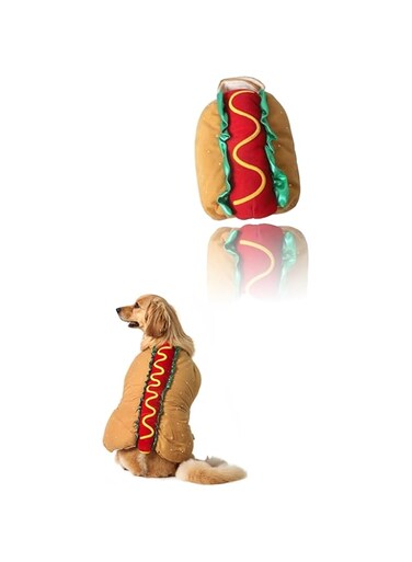 Sweet seven Hot Dog Pet Costume - Winter Dog Dresses, Halloween Cat Costumes, and Puppy Outfits - Dog Warm Clothes and Hamburger Jumpsuit Size M
