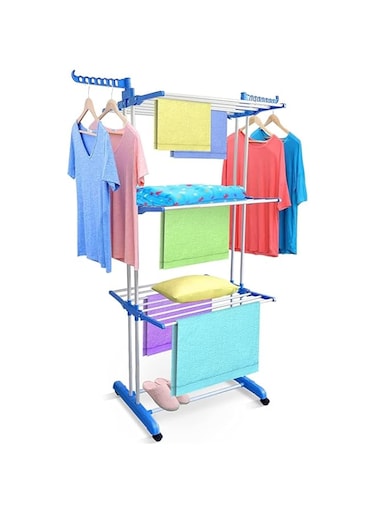 Dubai Gallery Stainless Steel Clothes Hanger with Wheels, Silver/Blue