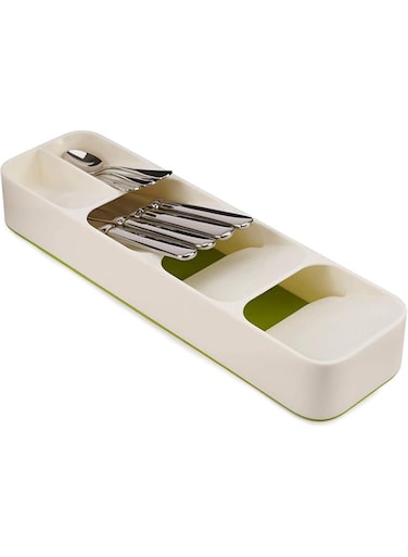 ARTC Plastic Drawer Cutlery Organizer Tray Kitchen Storage Holder Rack for Cutlery Silverware Compact Cutlery Tray Spoon Cutlery Box (Beige)