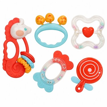 Huanger - Baby Rattles &amp; Teether Sensory Set 5pcs - Multicolor