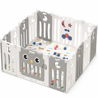 Little Angel Foldable Baby Playpen With Fence For Indoor 14 pcs-Grey