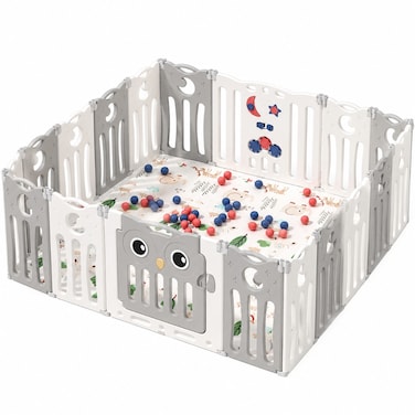 Little Angel Foldable Baby Playpen With Fence For Indoor 18 pcs-Grey