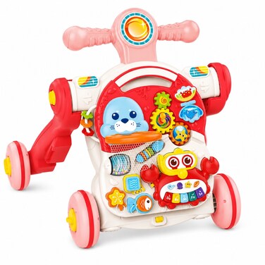 Huanger -Baby Activity Walker Sit-To-Stand Educational-Pink