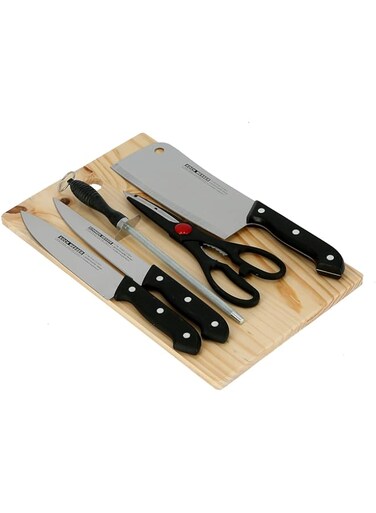 Delcasa 5Pc Knife Set With Wooden Cutting Board Kitchen Knife Set, 5 Pcs Kitchen Knife Set With Cutting Board, Dc1670