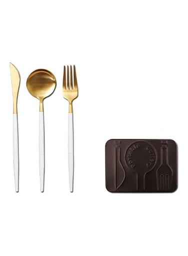Portable Stainless Steel Cutlery With Box White/Gold