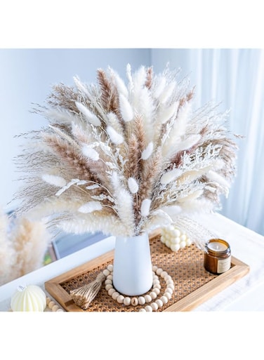 LBOYLOVE&reg; 96 Pcs Natural Dried Pampas Grass, Boho Home Decor Bouquet, 8 Kinds of Dried Grass Mix Bouquet, Boho Natural Dried Bouquet for Home Table Decor, Rustic Farmhouse Decor, Wedding Decor
