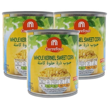 Carrefour Whole Kernel Sweet Corn, 180g Pack of 3