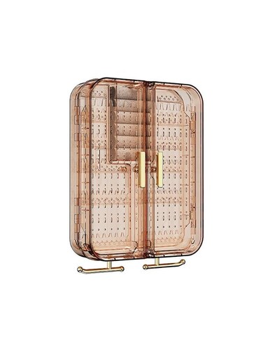 Mounted Jewelry Organizer -No Punching Foldable 4-Compartment Earring Holder for Necklaces, Rings, Bracelets   Jewelry Holder Wall for Women &amp; Girls (Brown)