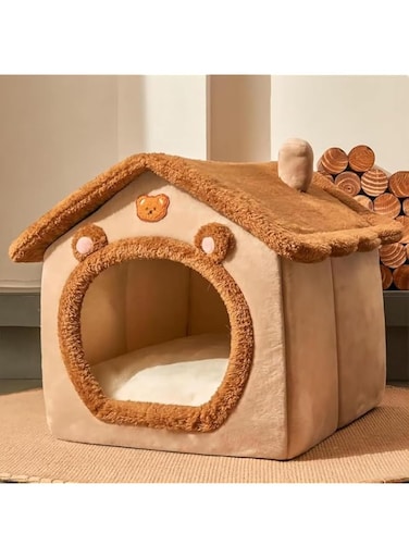 Tazweeq Foldable Dog House Kennel Bed Mat, Small Medium Dogs &amp; Cats Winter Warm Cat Litter, Pet Basket, Puppy Cave Sofa (43x36x34cm)