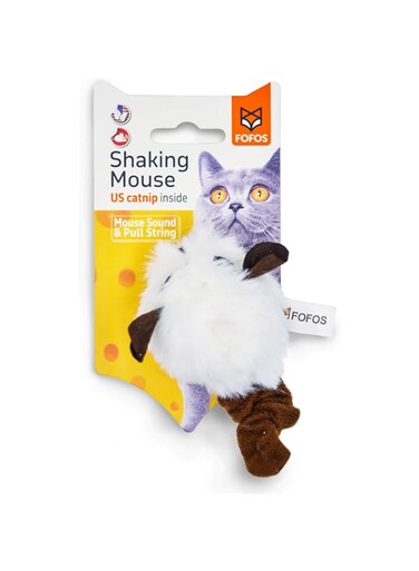 BarkButler FOFOS Pull String &amp; Sound Chip White Shaking Mouse Cat Toy