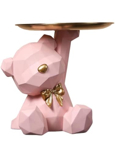 ANKICK Storage Tray Statue Key Holder Figurine, Candy Jewelry Earrings Lipsticks Tray, Cute Bear Statues with Dish, Bear Sculptures Key Bowl Dish Decorative Trays for Home &amp; Office Decor