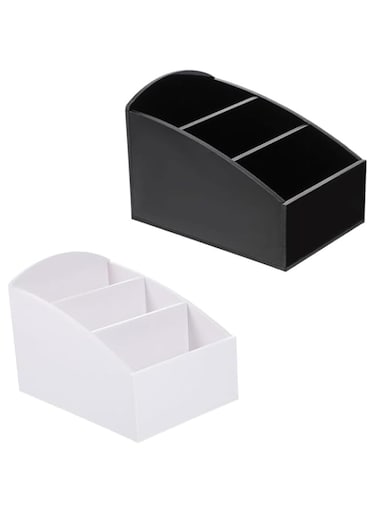 GIONAR 2PCS Modern Acrylic Coffee &amp; Tea Organizer, Black &amp; White, 3-Compartment, Compact Storage Box for Tea Bags, Sugar, Coffee