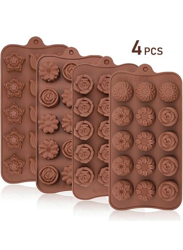 Silicone Chocolate Flower Molds for Candy, Truffles, 11 Floral Shapes 60 Cavities Candle Soap Wax Melts Mold (Rose, Sunflower, Tulip, Coreopsis)