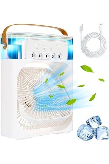 Portable Air Conditioner, 900ML Cooler Fan with Ice Tray, 5 Mist Modes, 7 Lights, 8H Timer