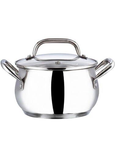 Almaty Stainless Steel Saucepot with Glass Lid, 2 Litre, 16 cm   2.6mm Thick SAS Base   Riveted Handle   Induction &amp; Gas Compatible