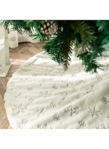 Amidaky Christmas Tree Skirt 36 inches White Faux Fur Silver Snowflake Sequin Embroidered Luxury Tree Skirt Xmas Decoration