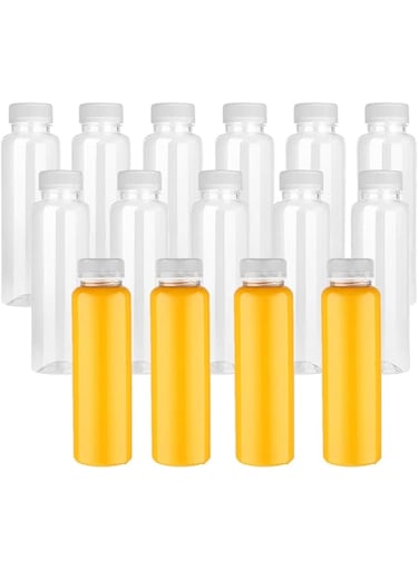 Ruikg 15 Pack 500ml Clear PET Plastic Juice Bottles With White Lids For Juice,Milk,Homemade,Disposable And Eco-Friendly