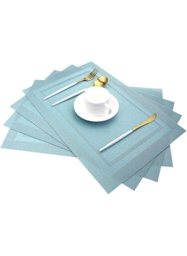 PIGCHCY Placemats,Heat Insulation Non Slip Plastic Placemats,Washable Easy to Clean Woven Vinyl Kitchen Stain Resistant Placemats for Dining Table Set of 4(Sky Blue)