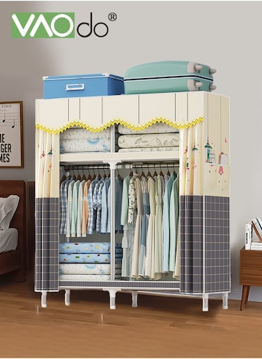 Portable Closet Width 123CM Wardrobe Closet for Hanging Clothes with 2 Hanging Rods Clothes Storage Organizer for Extra Sturdy Quick and Easy to Assembly