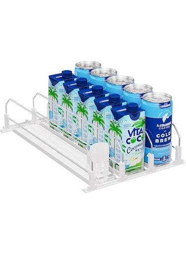 MostNow Soda Can Organizer for Fridge Refrigerator, Spring Loaded Self-Pushing Automatic Glide Adjustable Drink Beverage Rack Bottle Dispenser Storage (3 Rows White)