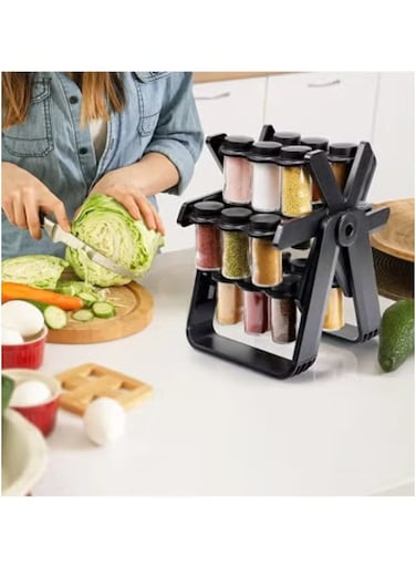 Spice Jar Set with 18 Refillable Jars and 360-Degree Rotating Spice Rack &acirc;&euro;&ldquo; Compact, Space-Saving Kitchen Organizer for Spices, Herbs, and Seasonings &acirc;&euro;&ldquo; Clear Glass Bottles with Airtight Lids for Easy Access, Freshness &amp; Durable Countertop Storage