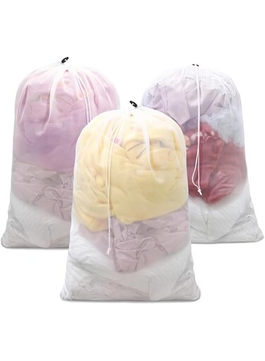 YQbest 3pcs White Laundry Bag with Mesh Drawstring,Machine Washable for Travel,Storage, Moisture-resistant and Odor-proof 24&times;36inch