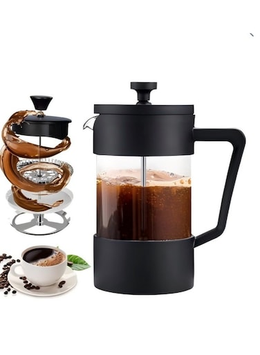 French Press Coffee Maker Coffee Tea Kettle 1 Liter Insulated Piston Tea Pot Cafetiere Coffee Cup with Filter 304 Stainless Steel Borosilicate Glass Coffee Press Durable Heat Resistant (1000ML, 34 OZ)